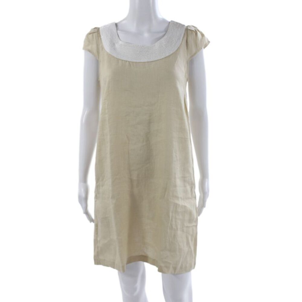Calypso Saint Barth Womens Shift Dress Beige Linen ScoopNeck ShortSleeve Size S